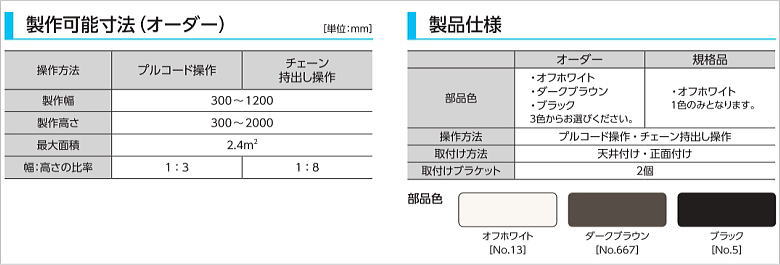 製作寸法と部品色